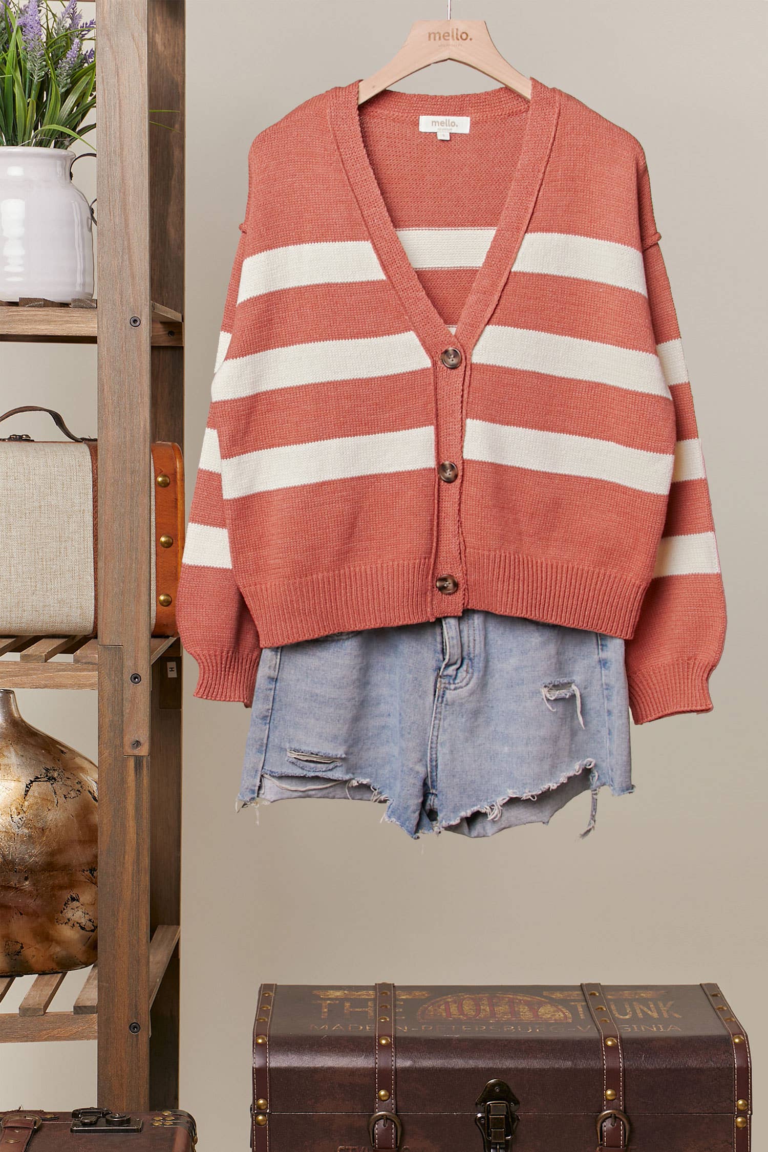 Mello. - Wholesale Cardigan - Women's - Striped  V Neck Knit Cardigan5