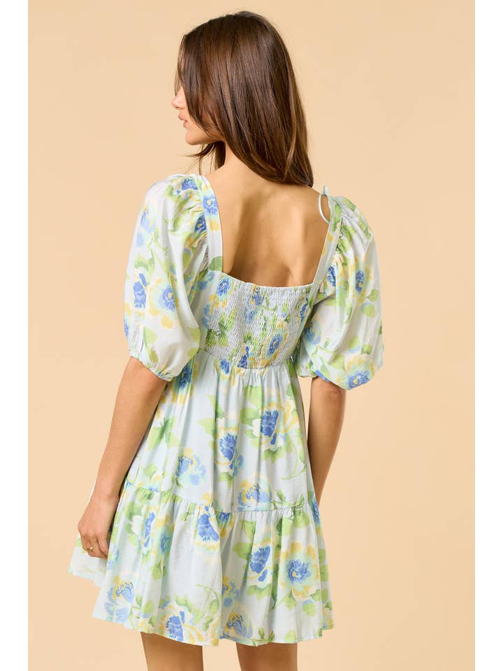 Lalavon - Wholesale Dress - Women's - ILD5068 SQUARE NECK PUFF SLEEVE RUFFLED MINI DRESS