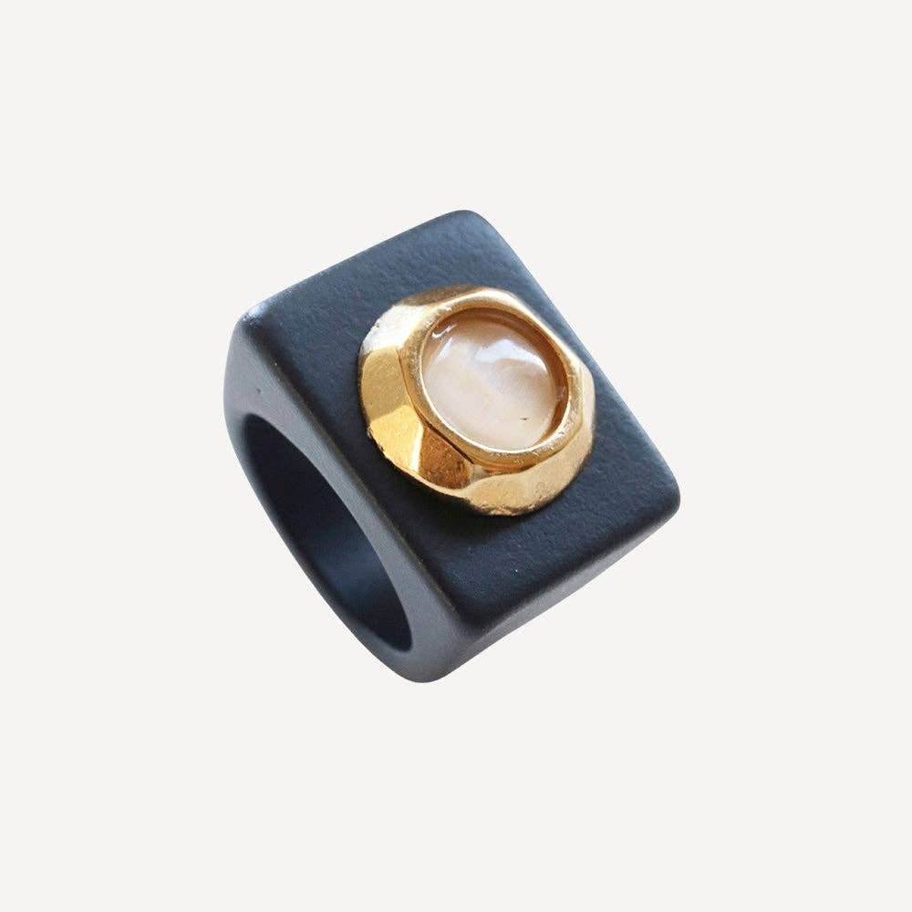 ÉMOLO - Venta al por mayor Anillos grandes/de cóctel - Anillo grande azul marino con piedra natural ojo de gato0