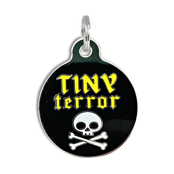 Enamel Dog Tag with Scannable ID - Tiny Terror for wholesale by Bad Tags