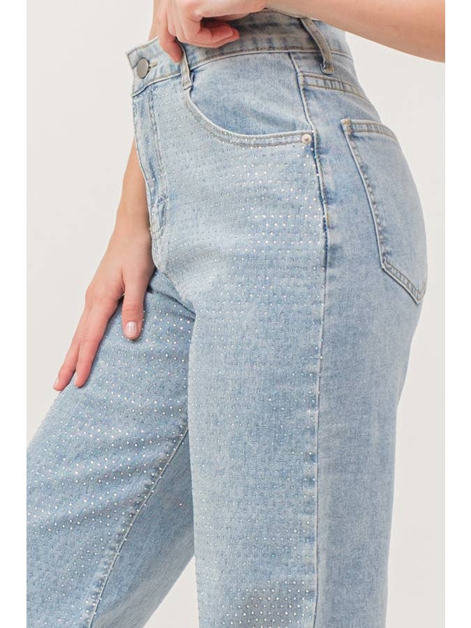 KIWI - Wholesale Jeans - Dames - IP2847 - Stretch spijkerbroek met hotfix strass-steentjes5