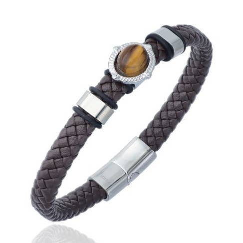 Braided Leather Bracelet with Natural Stone for wholesale by Las Joyas de Amanda
