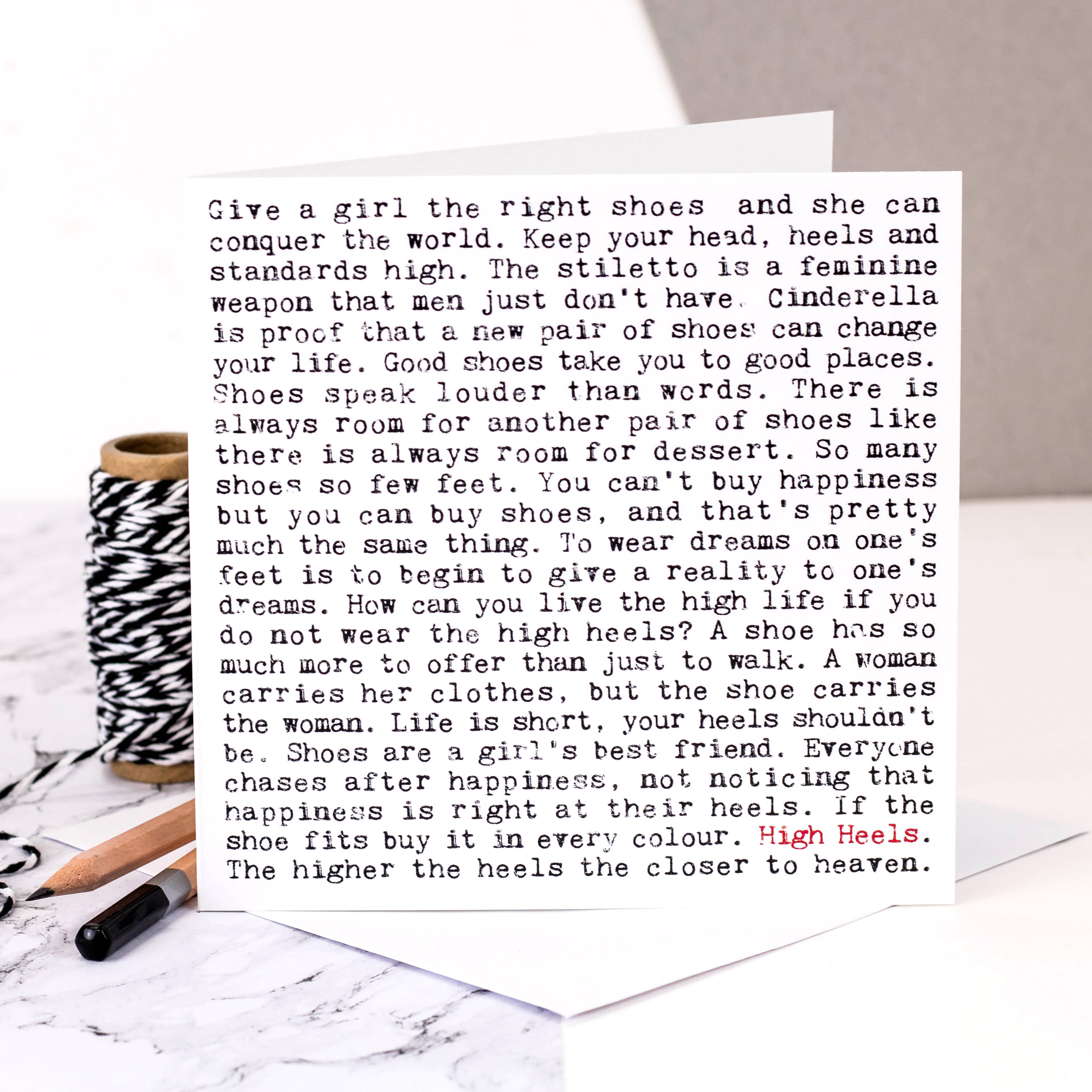 Coulson Macleod (U.S. Duties Paid) – wholesale Everyday greeting card – High Heel Quotes Card For Stylish Shoe Loving Women0