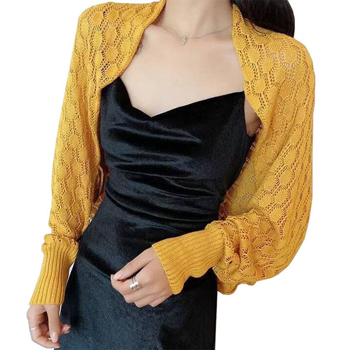 Fennco Styles - Vente Cardigan – femme - Boléro ajouré en crochet à manches longues3