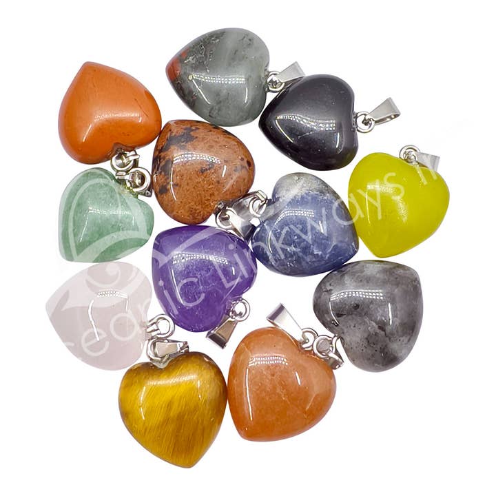 Oceanic Linkways Inc - Wholesale Spiritual Stone/Crystal - (SET OF 24)PENDANT - HEART, PUFFED MIXED STONES (SET OF 24)0