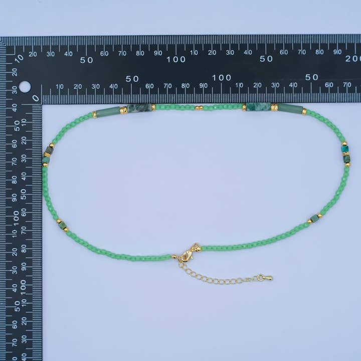 Aim Eternal - Wholesale Beaded/Pearl Necklace - 24K Gold Filled Green Malachite Gemstone Bead 17 Inch Necklace | WA-29662