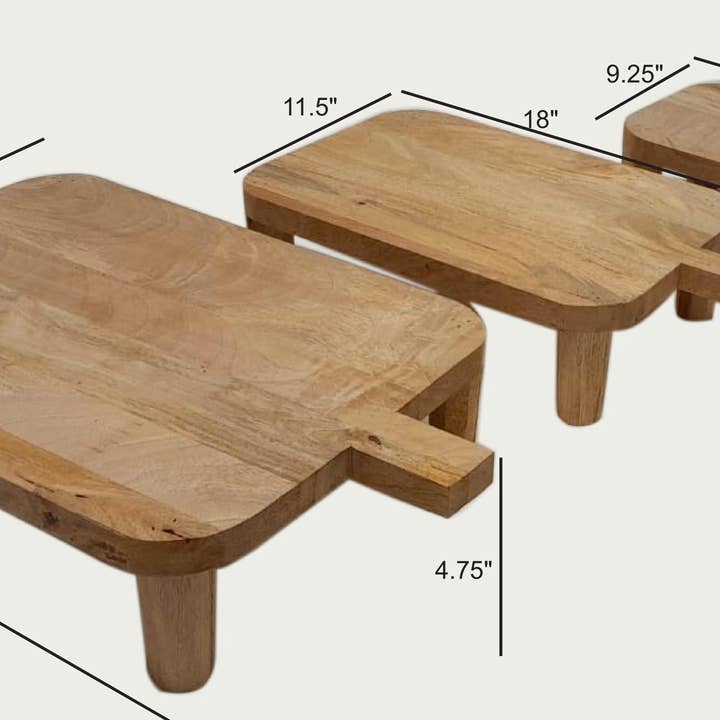 India Handicrafts Inc - Wholesale Desk Riser - Wooden Footed Butcher Blocks w/ Handles S/3