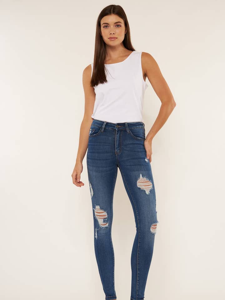 Jeans skinny a vita alta da donna in taglia 3 NT2152MDIS per la vendita all'ingrosso da parte di Nature Denim