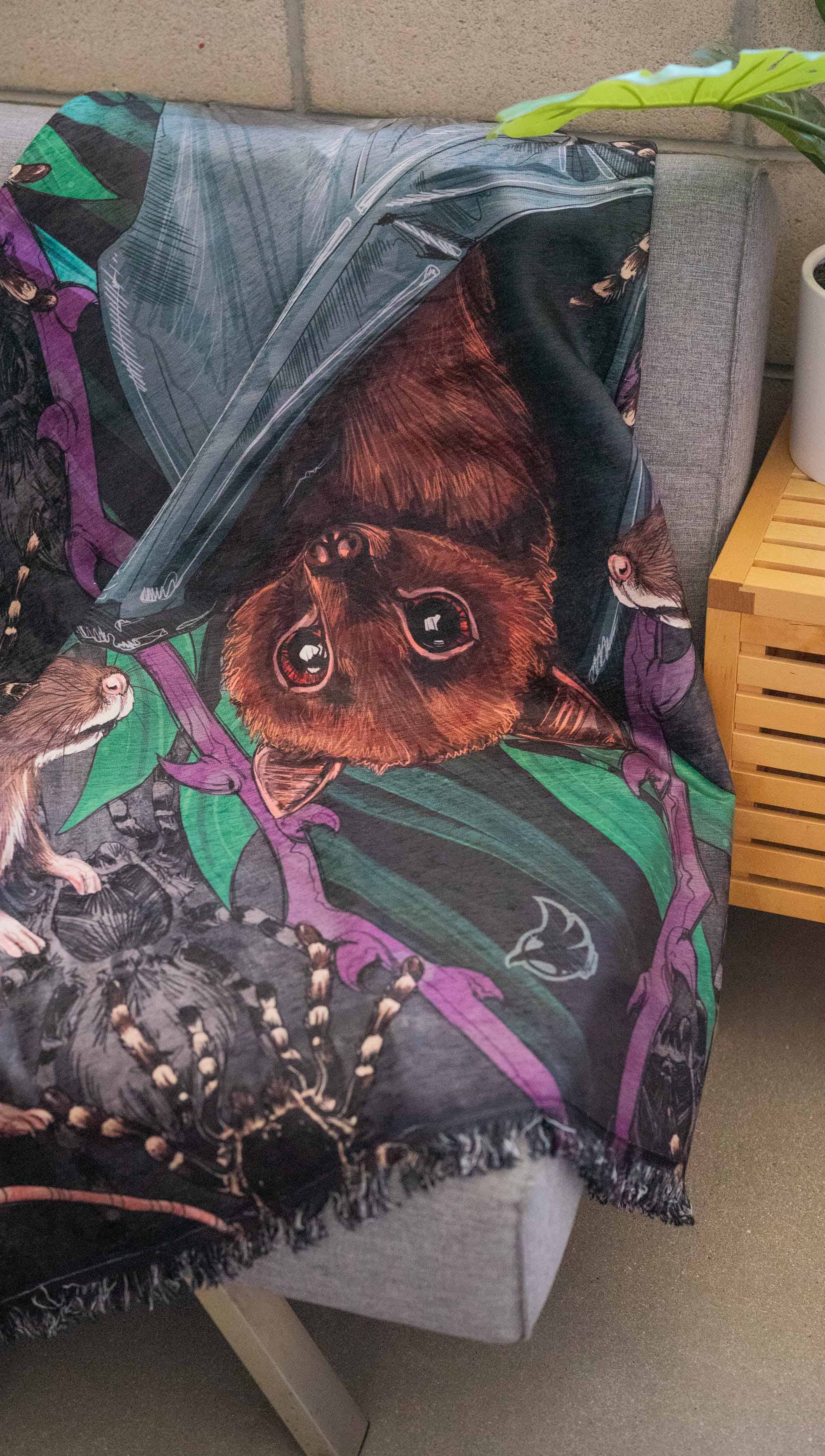 Eagle Rock Werkshop® - Wholesale Tapestry/Textile - Spooky Season - Fruit Bat - Chenille Tapestry with Tassels1