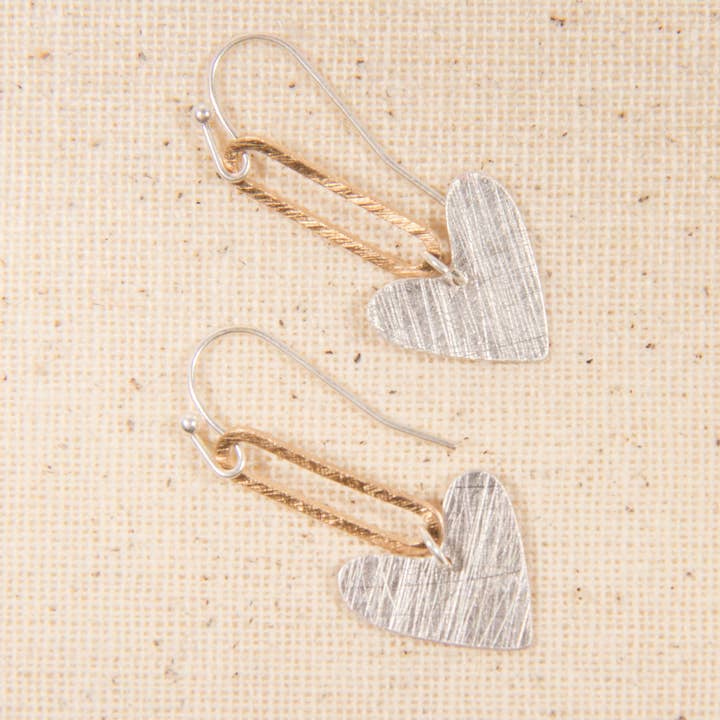 E2311-S 1.5" Two Tone Heart & Link Dangle Earring for wholesale by CEmeraki