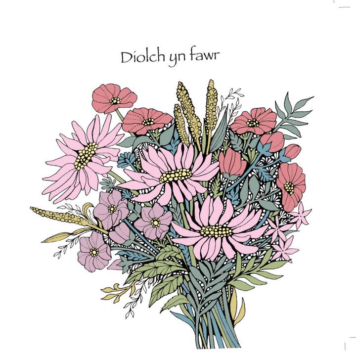 Diolch yn fawr (Thank you very much) Pink Bouquet for wholesale by Alff a Bet Design