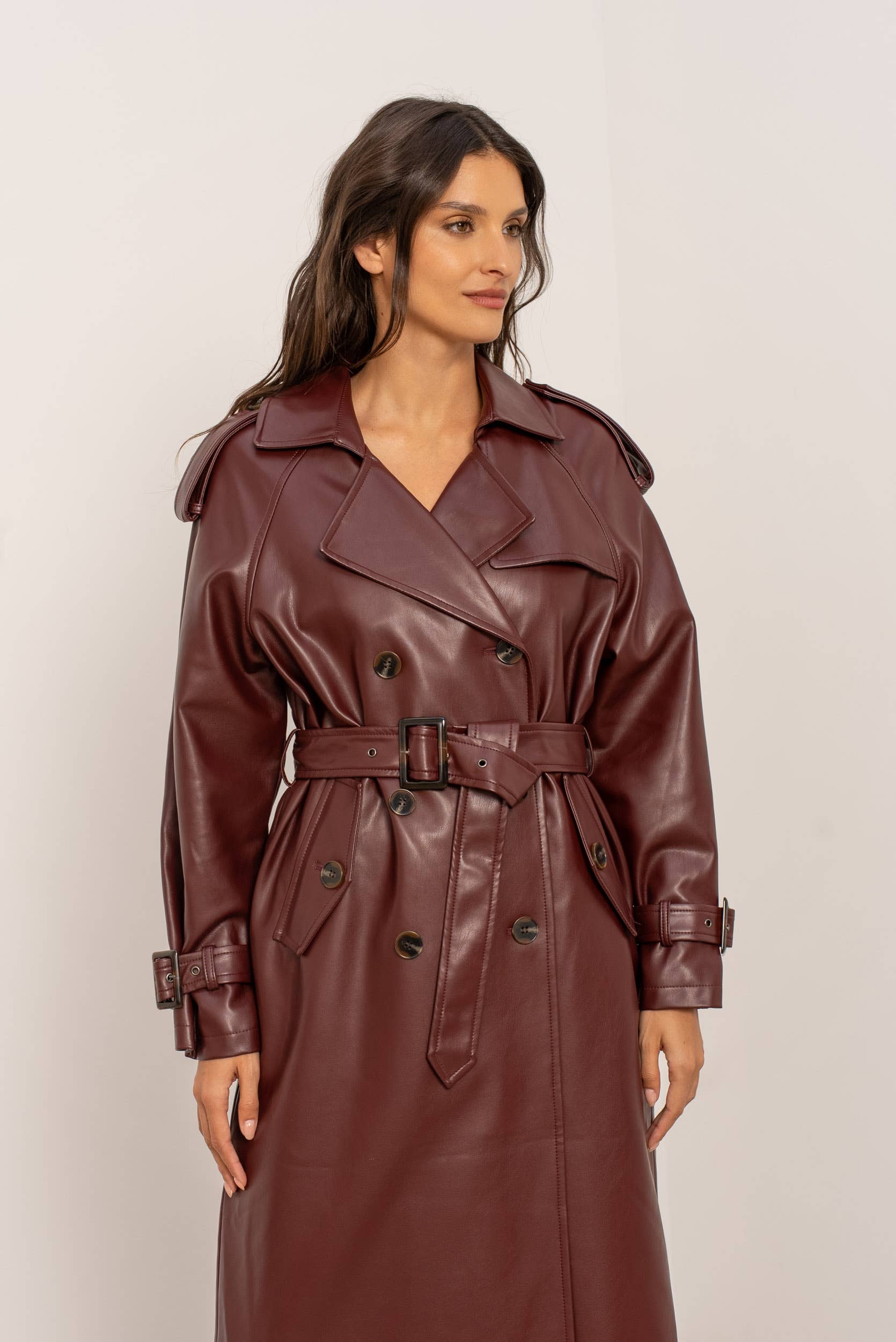 Attentif Paris - Wholesale Trench Coat - Women's - Long vegan leather trench coat23
