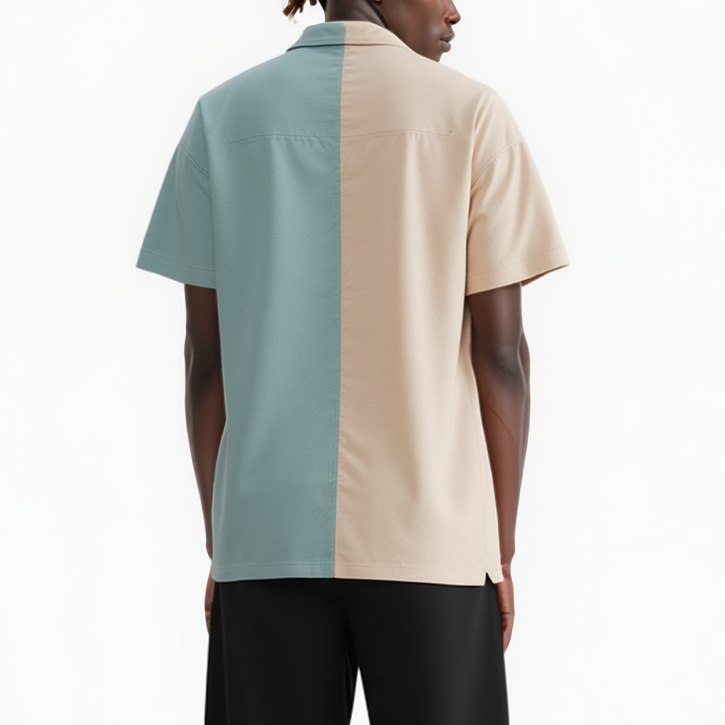 Konus Men's Bellow Pocket Oversize Short Sleeve Shirt in Khaki for wholesale on Faire1