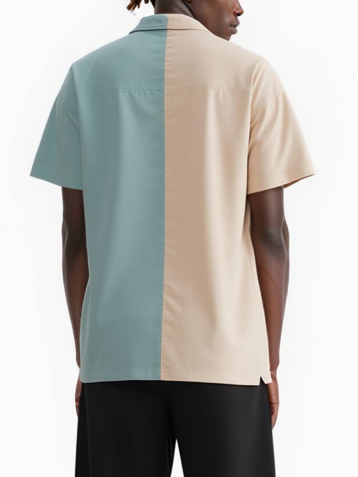 Konus Men's Bellow Pocket Oversize Short Sleeve Shirt in Khaki for wholesale on Faire1