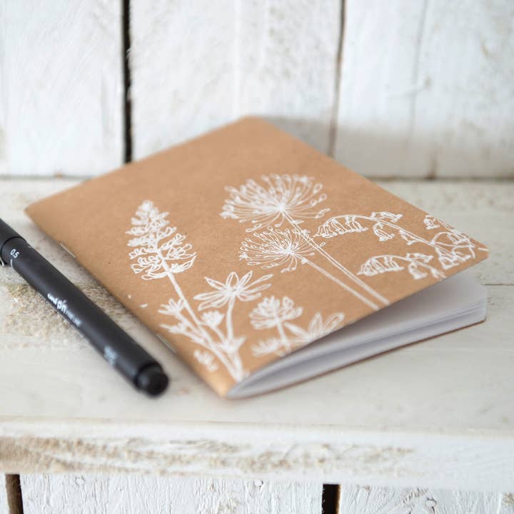 Small Notebook A6 Garden Design for wholesale by Helen Round - hand printed linen and bamboo wellness