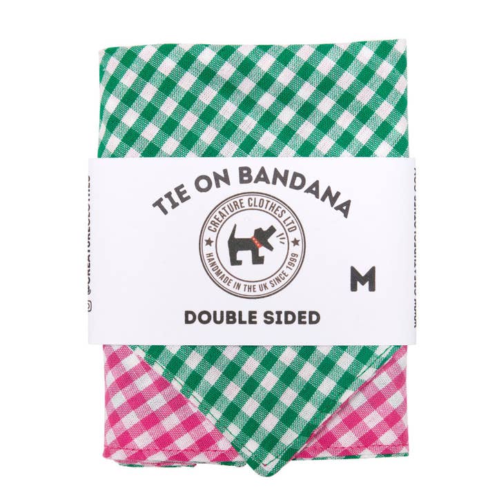 Pañuelo para perro con lazo - Cuadros rosa y verde para venta al por mayor de Creature Clothes