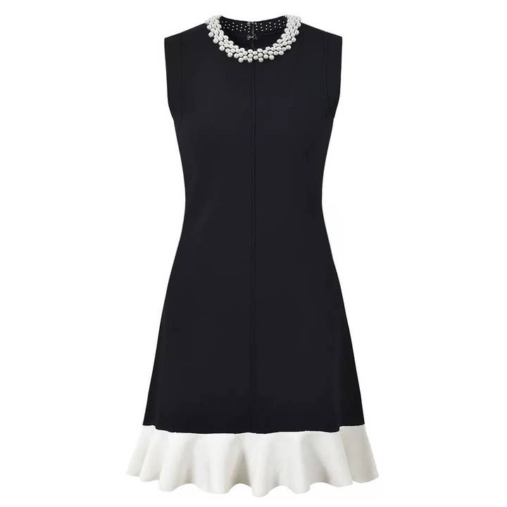 Nero DR608 Abito Corto Senza Maniche a Girocollo in Maglia di Perle Slim in vendita all'ingrosso su Faire