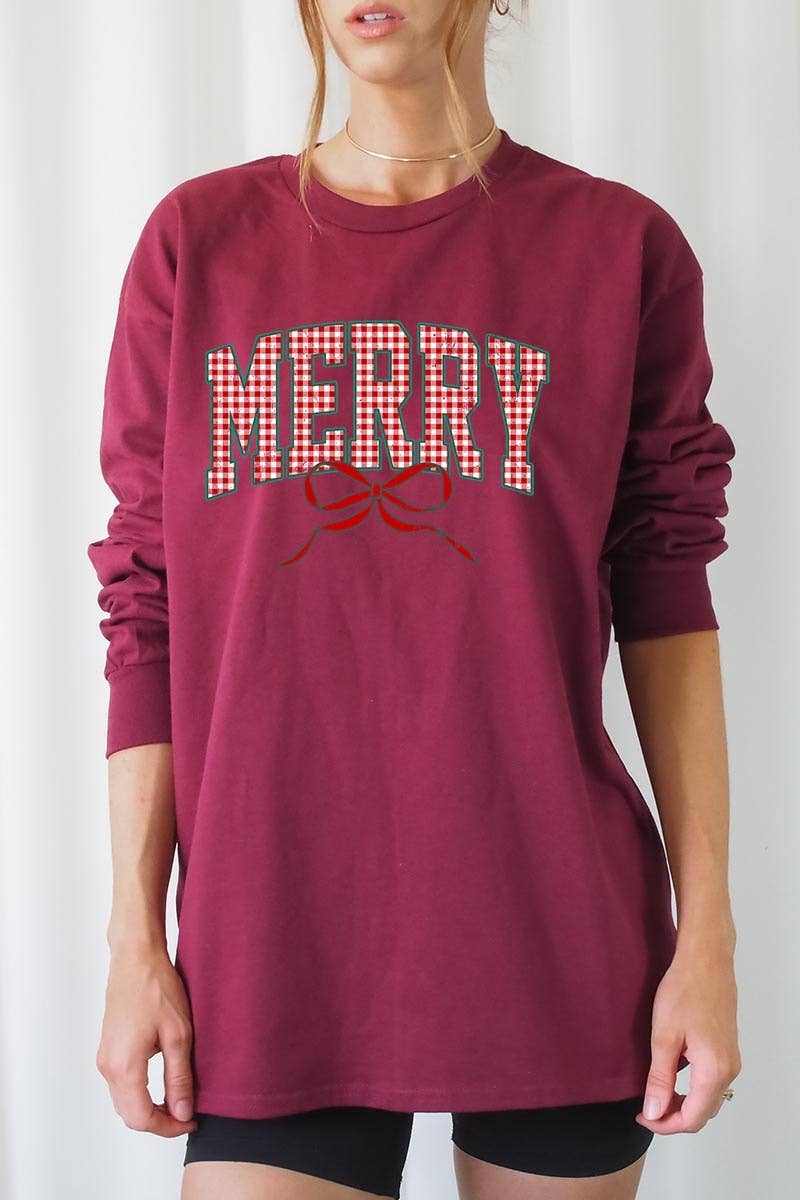 COLORBEAR - Wholesale T-Shirt (Graphic) - Women's - Plaid Merry Christmas Bow Plus Long Sleeve Tee7