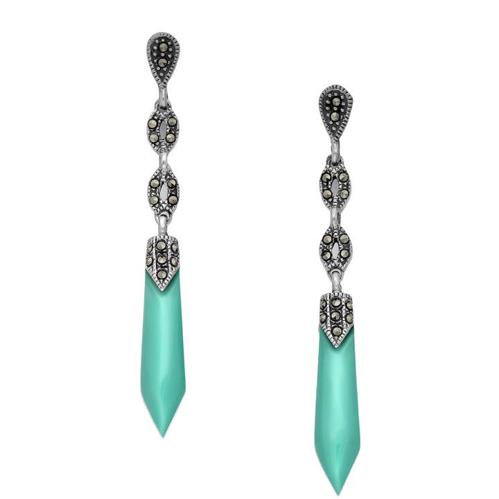 Boucles d'oreilles décoratives en marcassite sterling Turq Post pour la vente par Kate Carr / PureNY Jewelry LLC