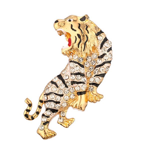 Trendy broche met strass en tijger voor wholesale door Nima Accessories Inc