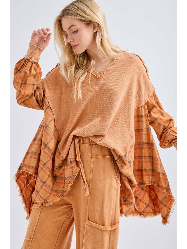 J.Her - Vente Tunique – femme - Top surdimensionné Boho avec flanelle à carreaux, taille HT4144