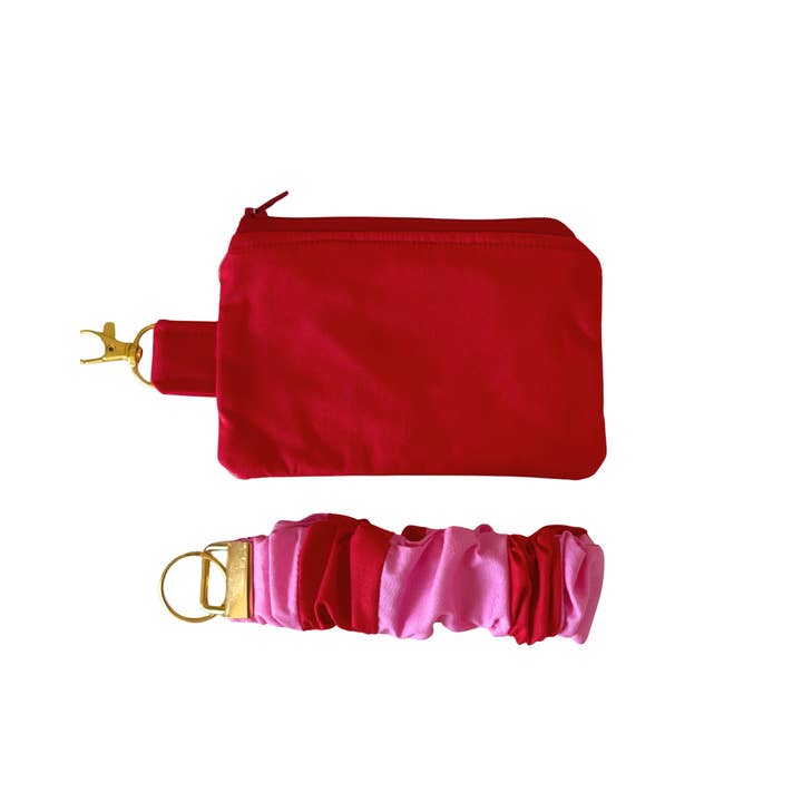 Girl Haus – Großhandel Schlüsselanhänger – Damen – Rot- und rosagestreifter Scrunchie-Schlüsselanhänger1