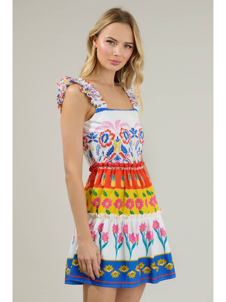 WHITE MULTI Olympia Floral Ruffle Tiered Mini Dress for wholesale on Faire
