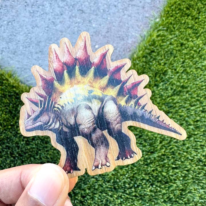 Stegosaurus Dinosaur Bamboo Wood Sticker, Made in Las Vegas for wholesale by AFK Design Co