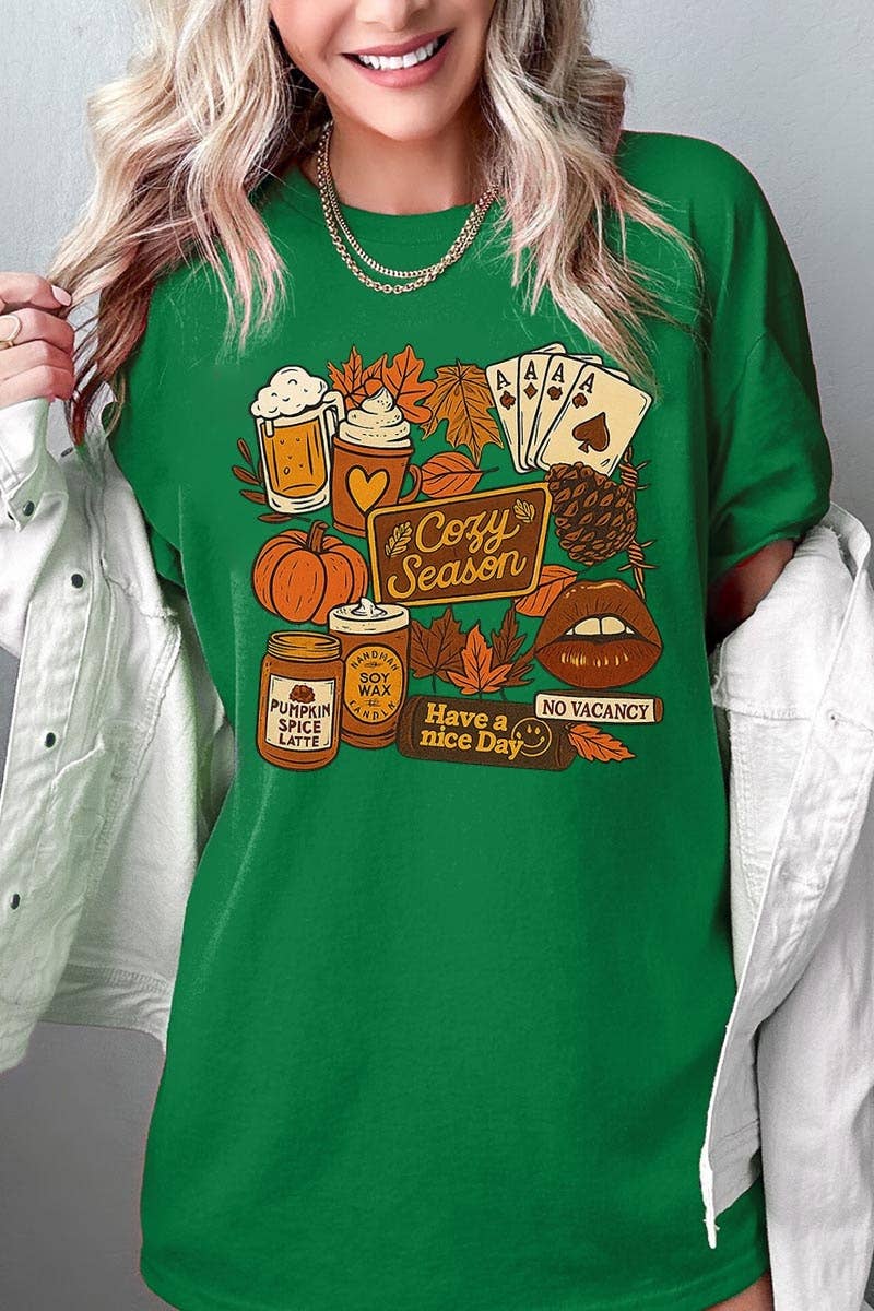 COLORBEAR - Wholesale T-Shirt (Graphic) - Women's - Retro Fall Collage Graphic Heavy Cotton Tee12