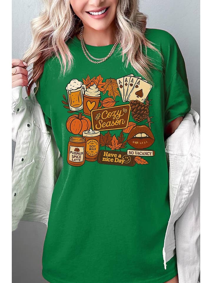 COLORBEAR - Wholesale T-Shirt (Graphic) - Women's - Retro Fall Collage Graphic Heavy Cotton Tee12