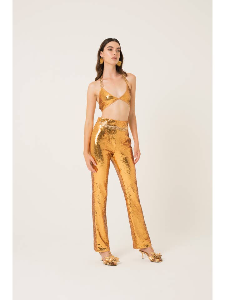 Gold India Halter Sequin Bra Top for wholesale on Faire