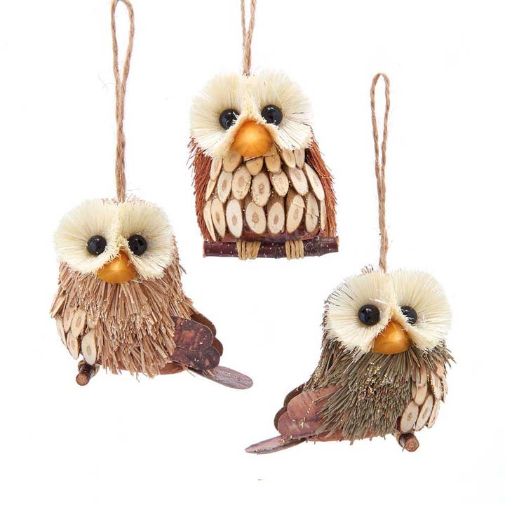 Kurt S. Adler, Inc. - Wholesale Ornament Set - 2.8"SISAL OWL ORNAMENT 3/ASSTD