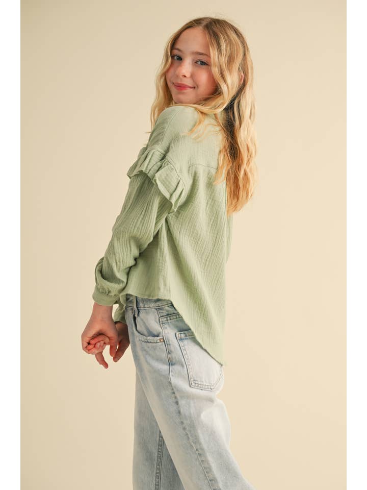 heart and arrow - Wholesale Button Down Shirt - Kids - TWEEN KIDS GIRLS DROP SHOULDER LONG SLEEVE TOP (7-14)