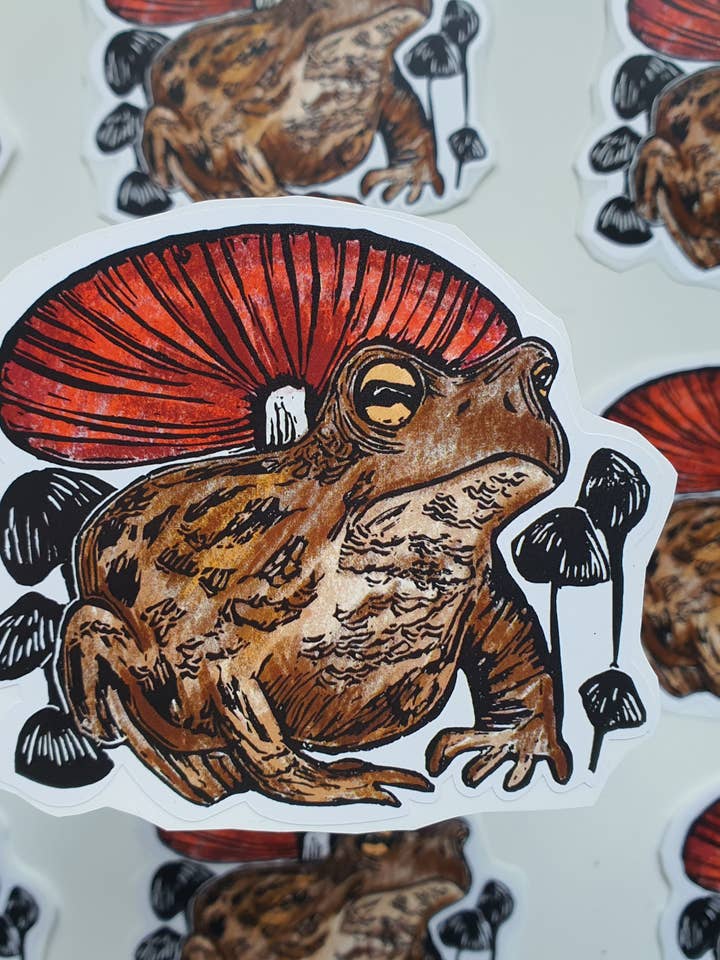 Toad mushroom waterproof sticker for wholesale by Fizah Afzal
