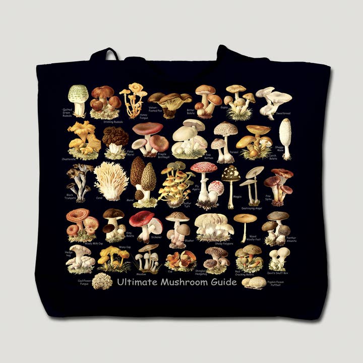 Ultimate Mushroom Guide Jumbo Canvas Tote Bag for wholesale by Atlas Screen Printing