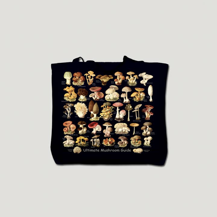 Borsa a tracolla Ultimate Mushroom Guide Jumbo in tela per la vendita all'ingrosso da parte di Atlas Screen Printing