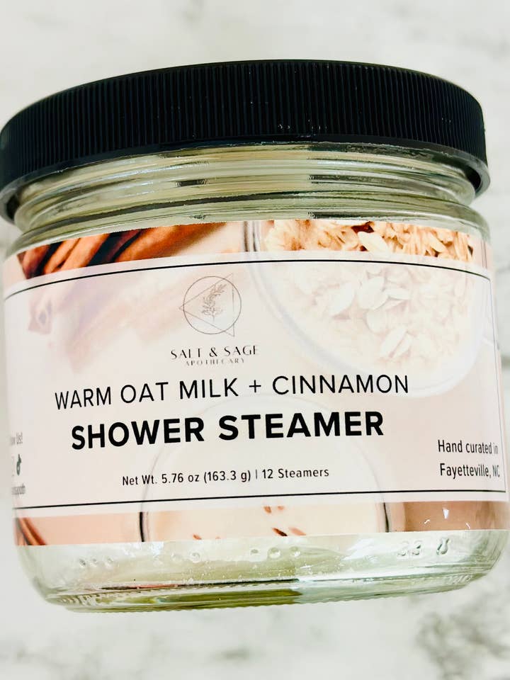 Warm Oat Milk + Cinnamon Mini Shower Steamers for wholesale by Salt & Sage Apothecary