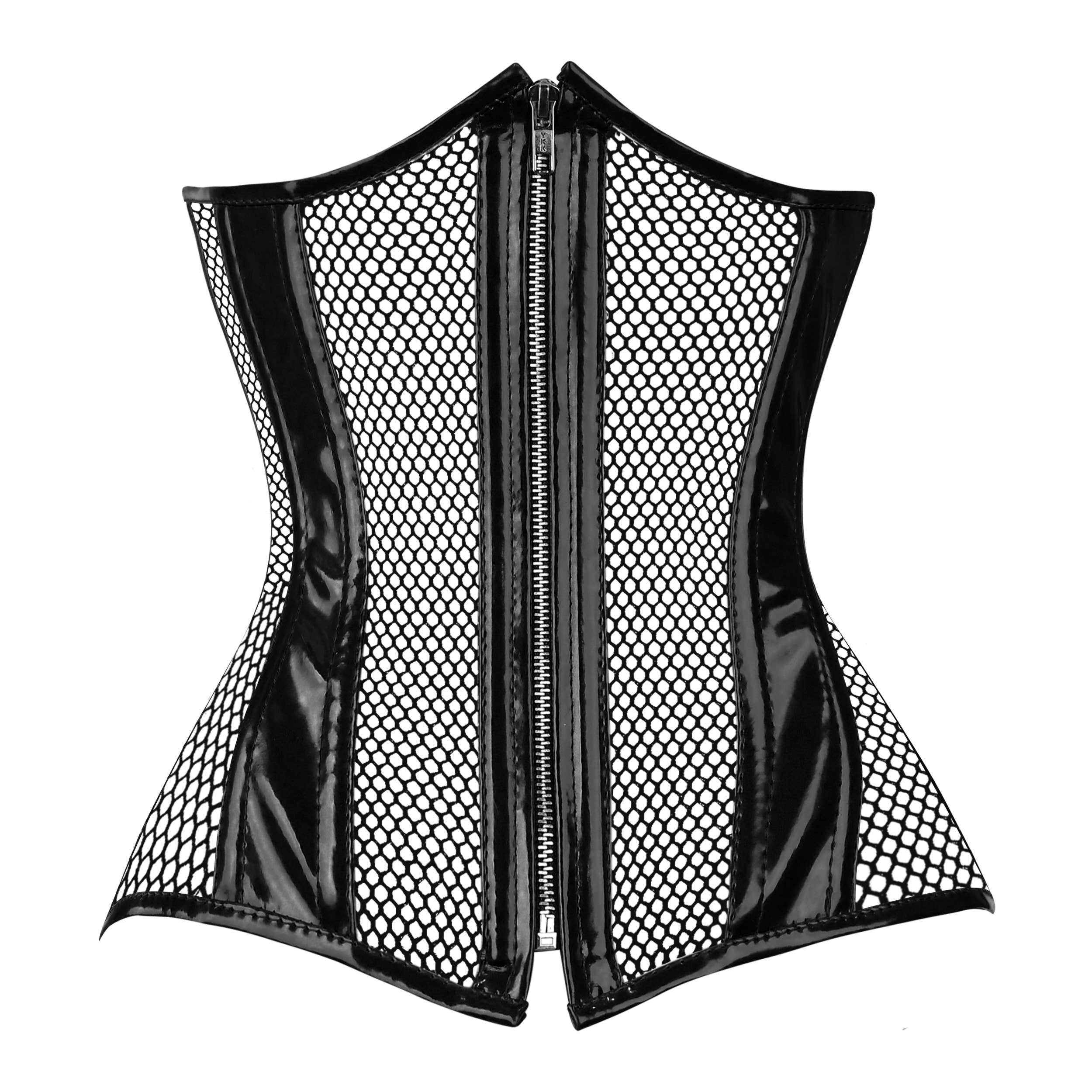  Black PVC Underbust Corset with Fishnet and Steel Boning for wholesale on Faire0
