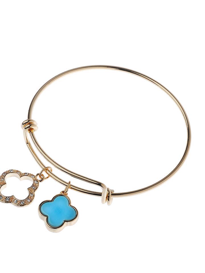Gilded Harmony 14K Gold Bangle With Turquoise Clover Charms for wholesale by Oceanic Jewellers - Majique London