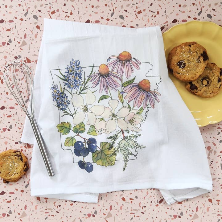 Arkansas Flowers cotton tea towel for wholesale by Papermill Creative