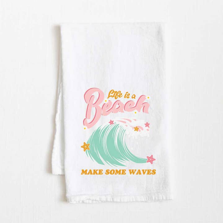 Livet er en strand, lav nogle bølger melklud køkkenhåndklæde - 36” x 32” for engroshandel hos Towel Town