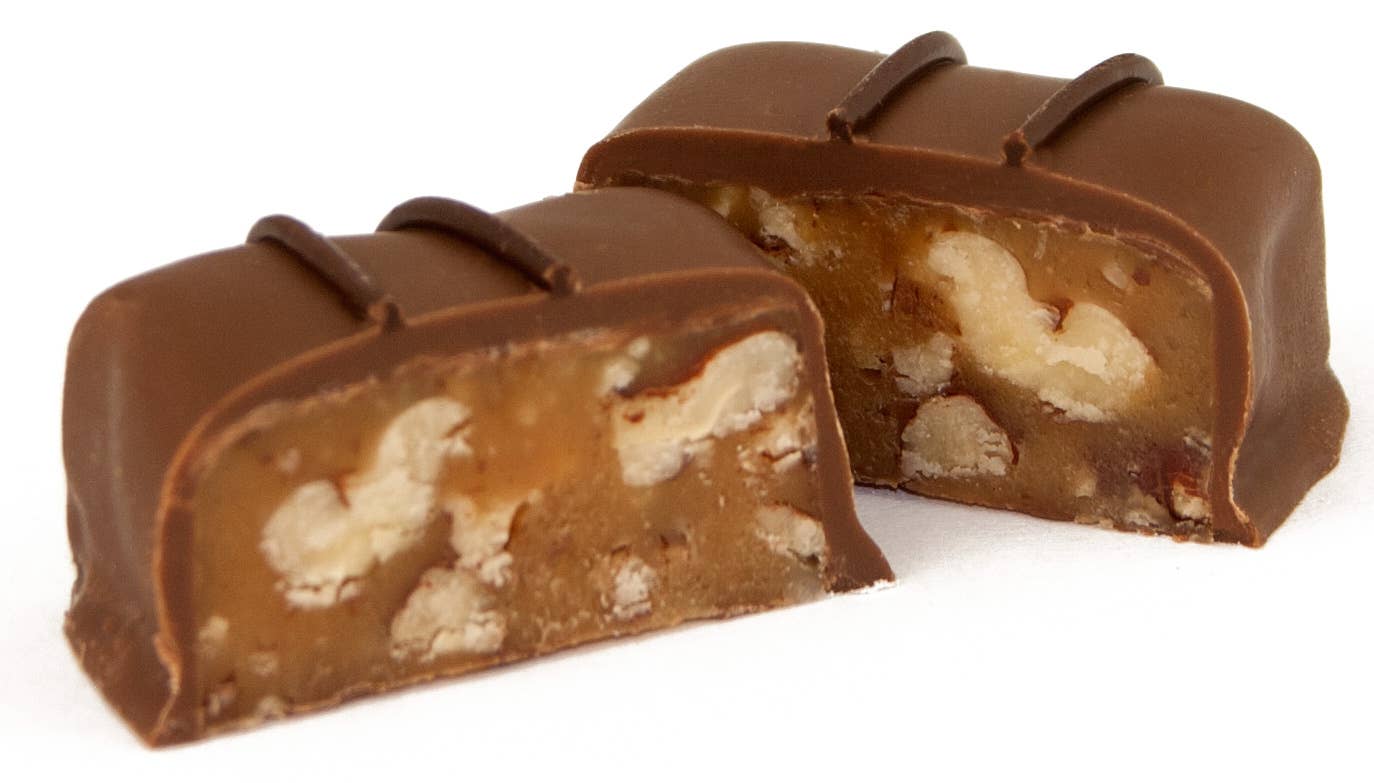 World Wide Gourmet Foods, Inc. - Wholesale Chocolate Covered Sweets - 2-Piece Milk Chocolate Pecan Caramels