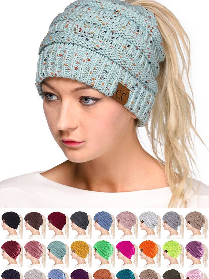 C.C Confetti Ponytail Messy Bun Beanie for wholesale by Hana