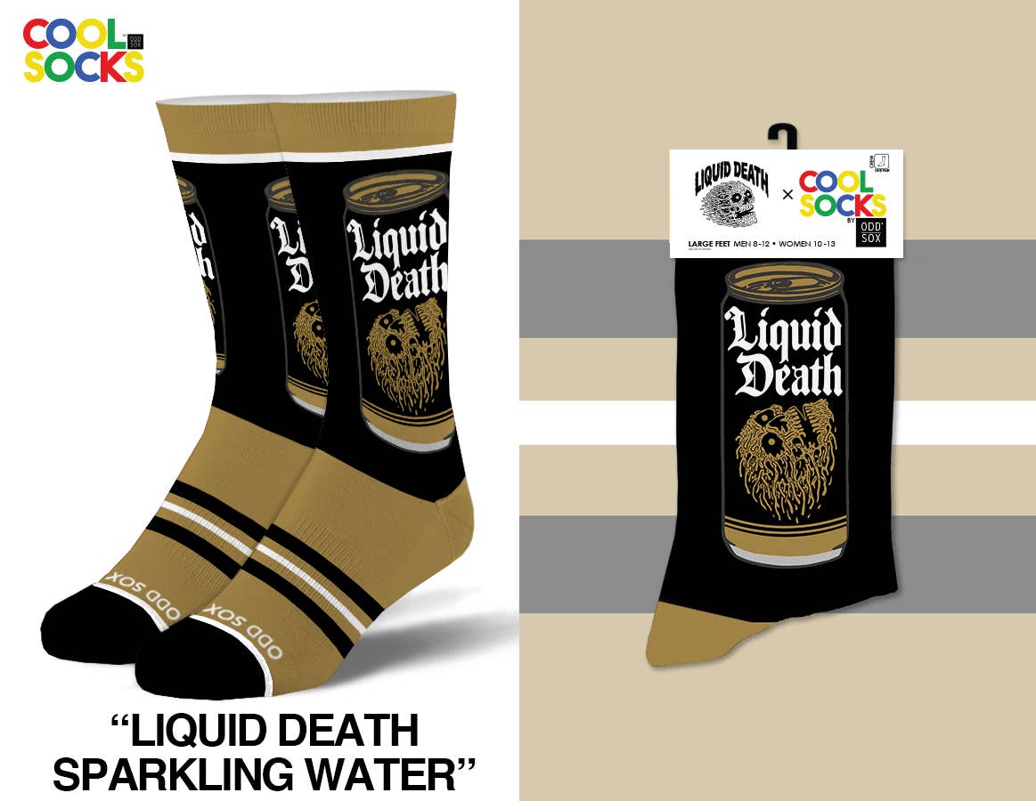 Cool Socks - Wholesale Socks - Unisex - Liquid Death Sparkling Water - Mens Crew Folded