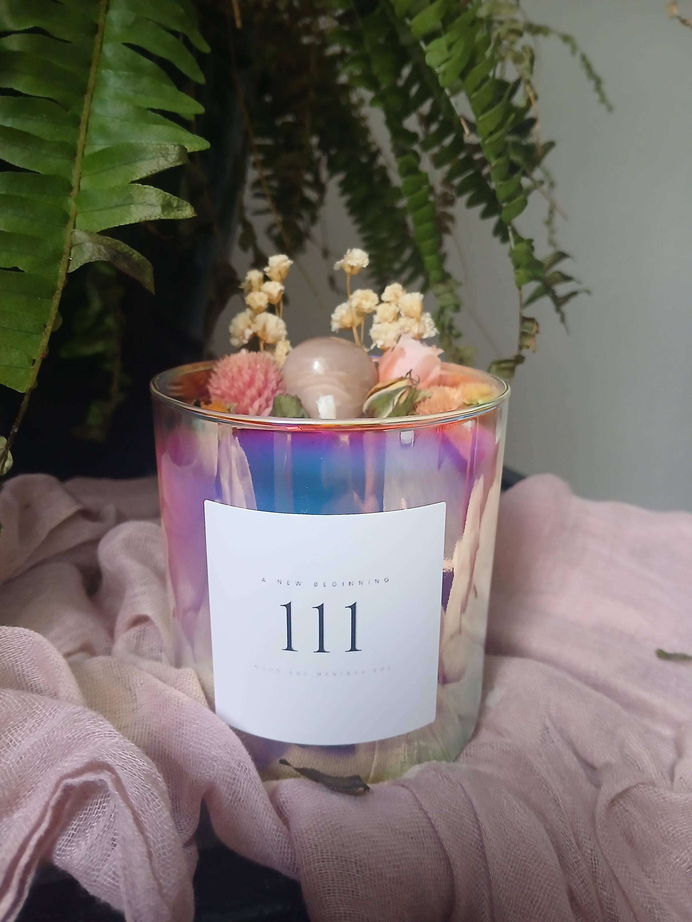moon and mantras - Wholesale Jar/Filled Candle - Angel Numbers Crystal Intention Candle with Healing Crystals1