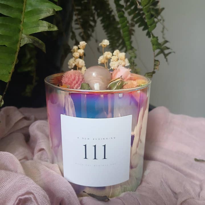moon and mantras - Wholesale Jar/Filled Candle - Angel Numbers Crystal Intention Candle with Healing Crystals1