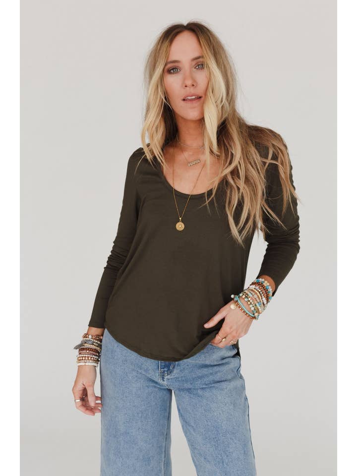Three Bird Nest - Wholesale Knit Top - Women's - Ryder Long Sleeve Bralette Tee - Olive4