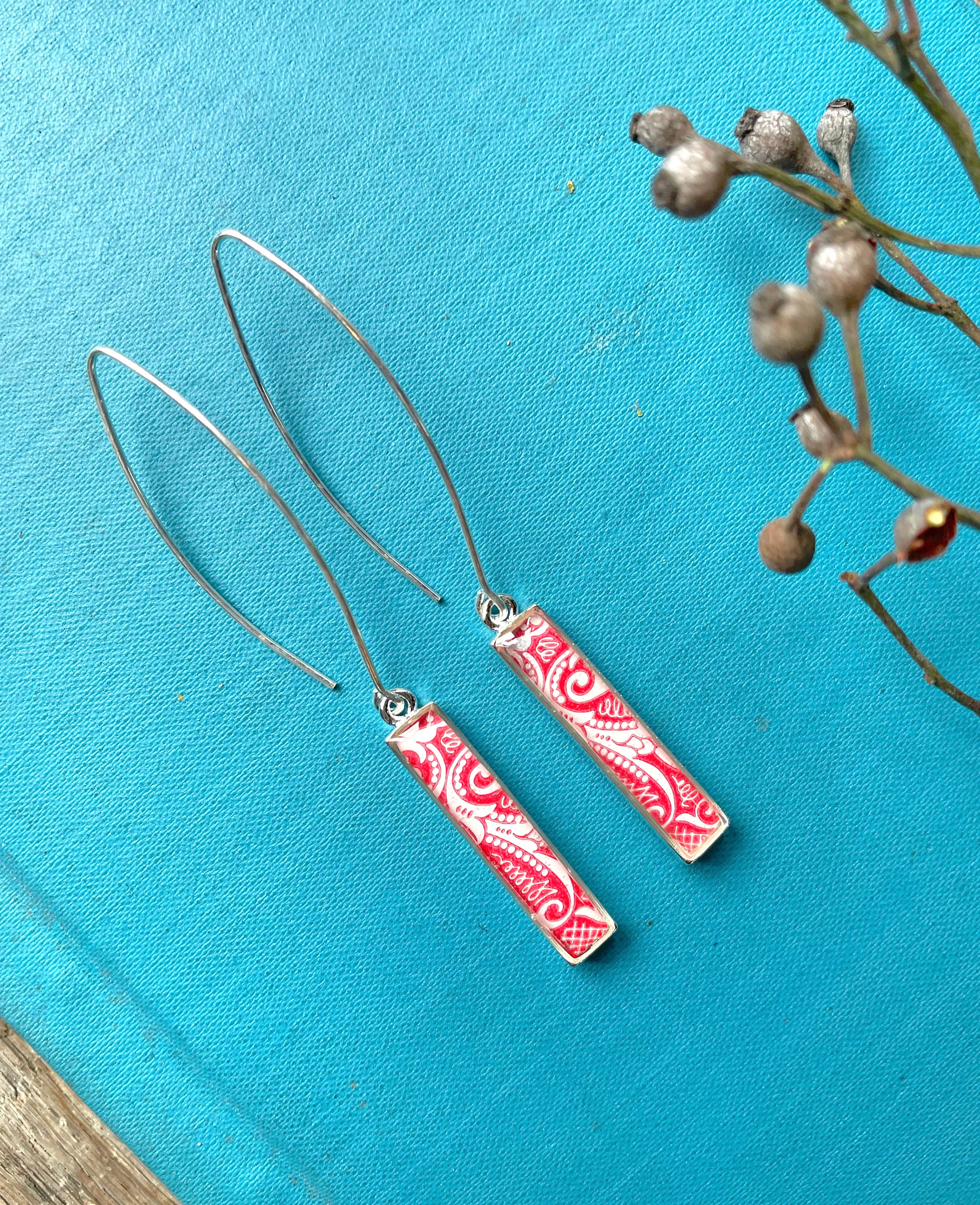 joeyfivecents - Wholesale Dangle Earrings - Rectangle Drop Earrings - red deco inspired, minimalist1