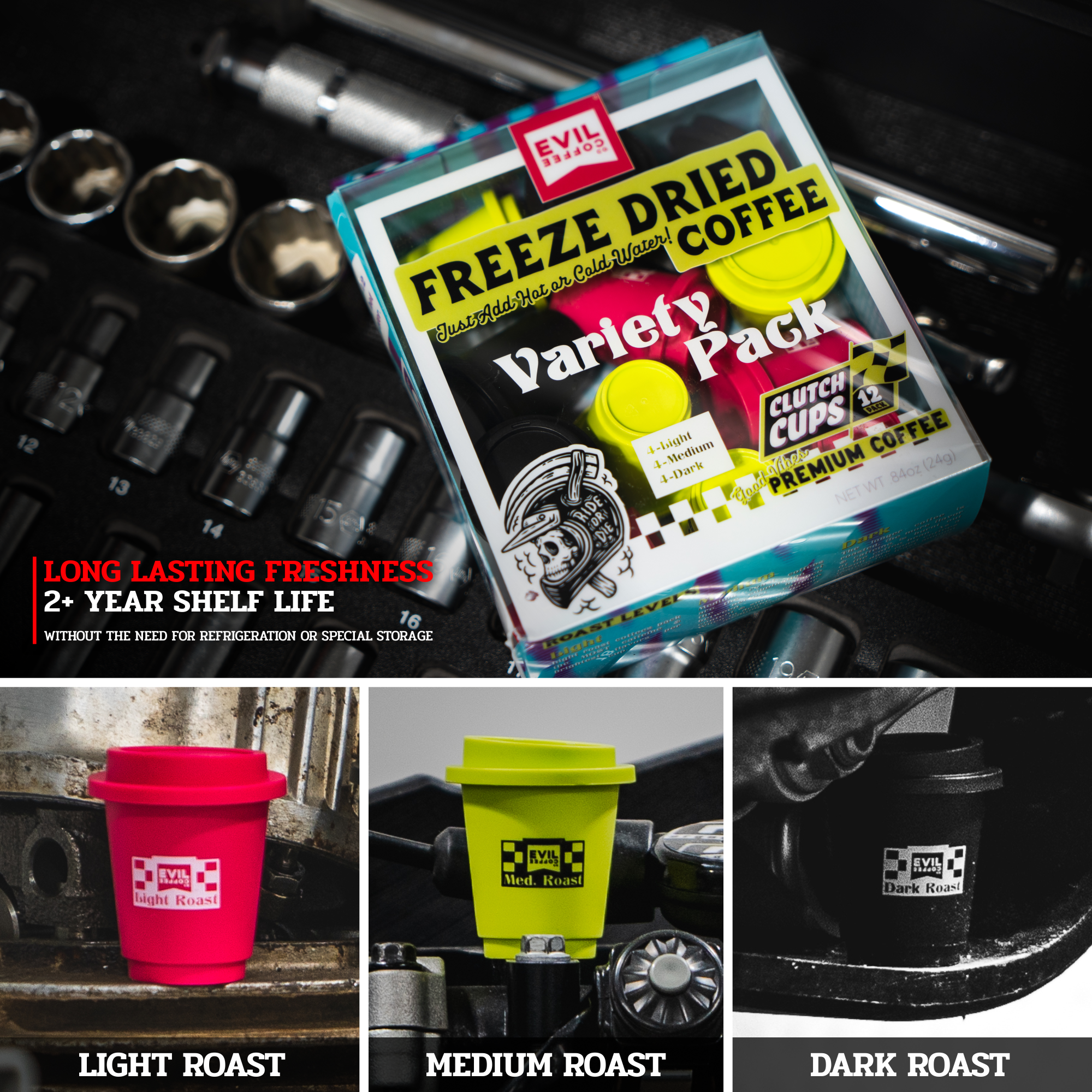 Smithco Distributing - Wholesale Instant Coffee/Espresso - Evil Coffee Clutch Cups - Freeze Dried Coffee (12 Pack)/ PDQ3