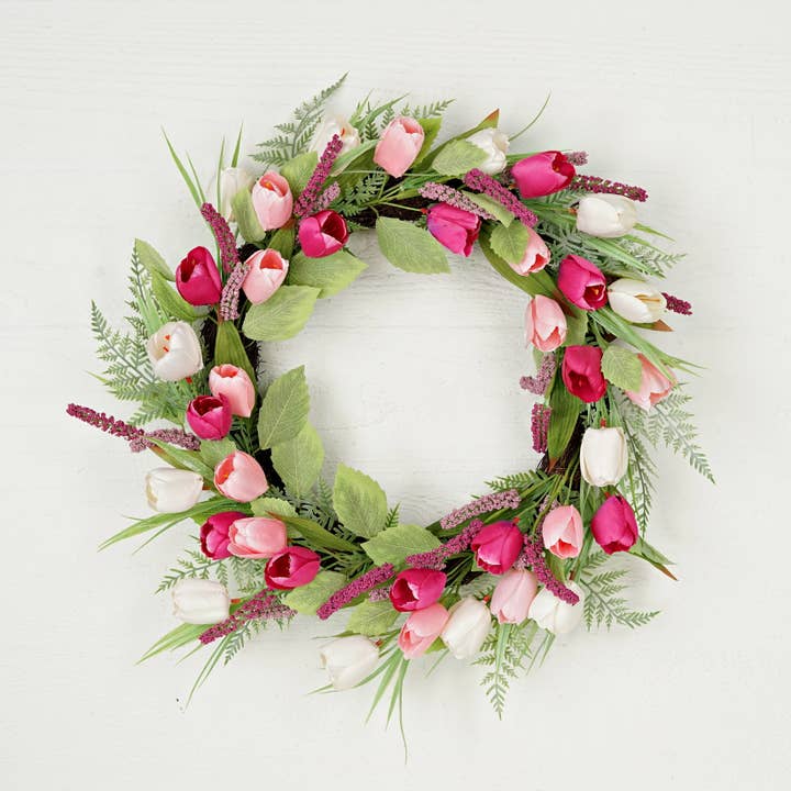 550100-Mix Pink Cream Tulips-20in Twig Wreath for wholesale by Impressive Enterprises, Inc.